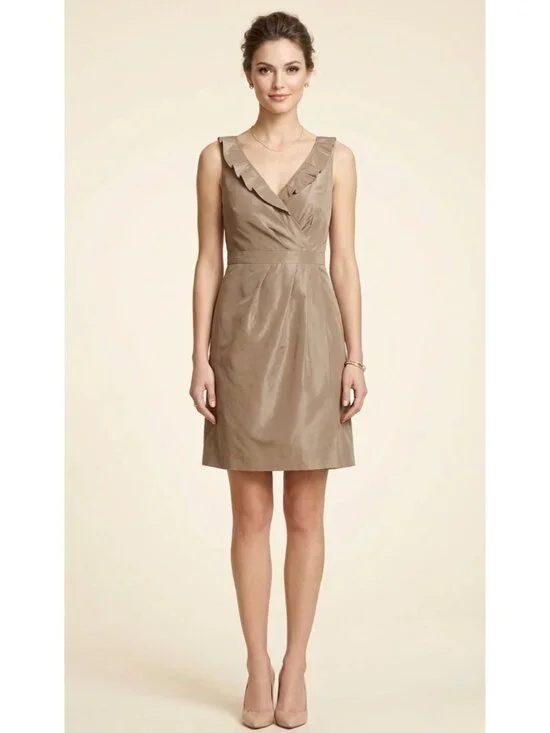 Vintage J.Crew Archival Silk Dress 12 | Champagne Beige 2010s Glamoratti Elegant - Picture 10 of 10